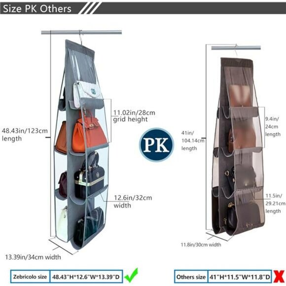 Closet Purse Organizer Hanger 2 Pack Clear Handbag Storage Heavy Duty Hooks - Picture 3 of 7